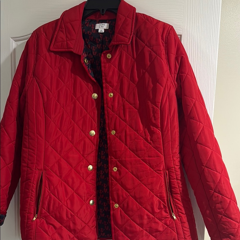 Crown and Ivy Red Quilted Puffer Jacket